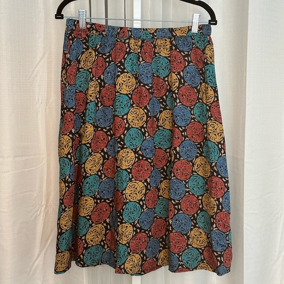 VINTAGE Flowy Midi Skirt Pockets Elastic Waist Large - Picture 2 of 8